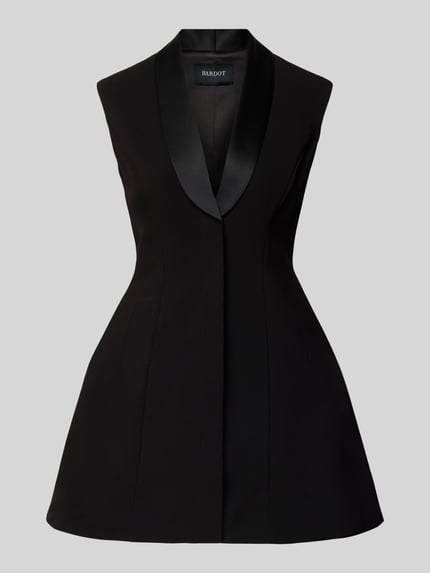 Produktfoto, Minikleid mit Viskose-Anteil Modell 'Destene' von Bardot in Schwarz, ausgestellte Passform, Satin, ärmellos, Reverskragen.