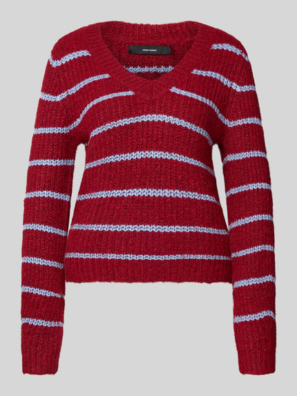 VERO MODA Sweter z dzianiny o kroju regular fit z dodatkiem wełny model ‘AWESOME’ Bordowy 2