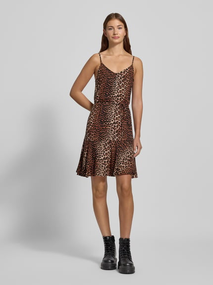 PIECES Tailliertes Minikleid mit Taillenband Modell 'NYA' Mittelbraun 1
