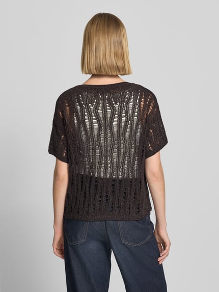 monari T-Shirt in semitransparentem Design Modell 'Ajour' Dunkelbraun 5