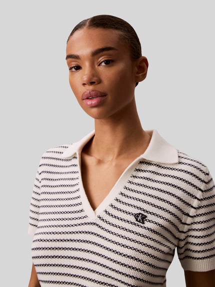 Calvin Klein Jeans Regular Fit Poloshirt aus Baumwoll-Mix in Strick-Optik Beige 3