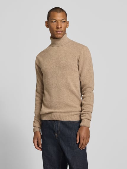 Casual Friday Slim Fit Rollkragenpullover aus Woll-Mix Modell 'Karl' Camel Melange 4