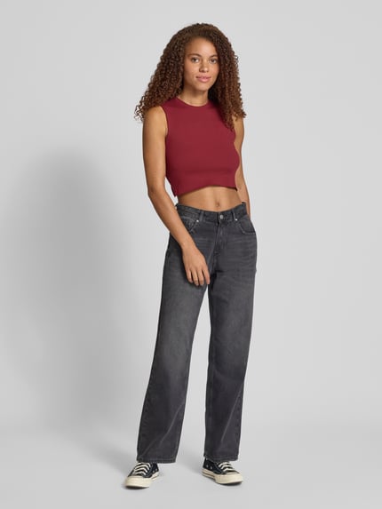 ONLY Slim fit korte top van katoenmix, model 'VELA' Bordeaux - 1
