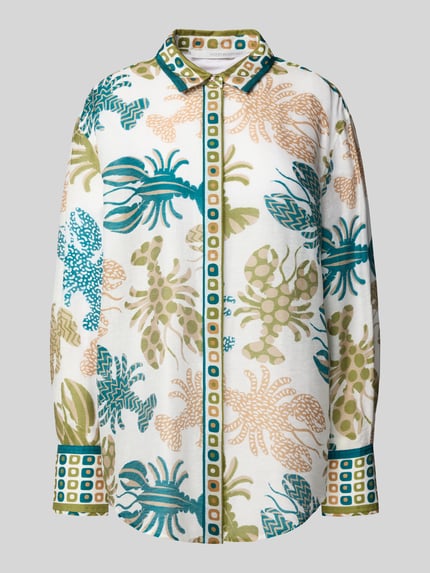 HERZENS Regular fit blouse van lyocellmix met linnen aandeel Olijfgroen - 2