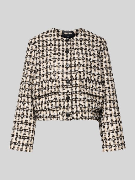 Produktfoto, Regular Fit Blazer in Bouclé-Optik Modell 'Jenifer' von JOOP! in Creme-Schwarz mit Knopfleiste und aufgesetzten Taschen.