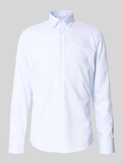Produktfoto, weiß-blau kariertes Slim Fit Businesshemd aus reiner Baumwolle Modell 'New B.D.' von Seidensticker, Herren Businesshemd.