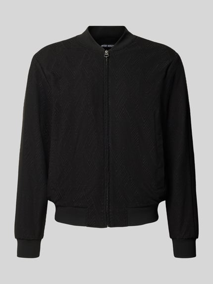 Produktfoto, Sweatjacke mit Stehkragen und Reißverschluss von Antony Morato, Schwarz, Material-Mix mit Stretch, Regular Fit, strukturierte Oberfläche