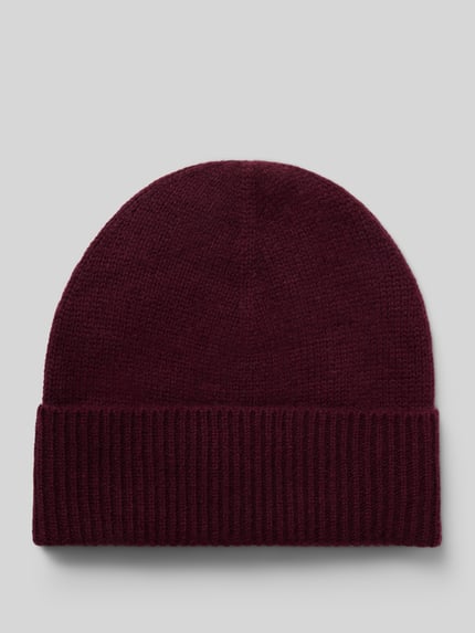 Productfoto, Strickmütze aus reinem Kaschmir mit breitem Umschlag van Christian Berg Men in diep bordeaux, fijngebreide textuur, Heren, Brede omslag
