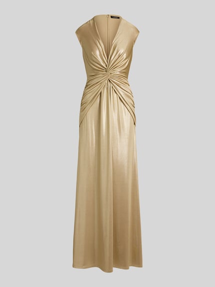 Lauren Ralph Lauren Abendkleid mit tiefem V-Ausschnitt und Knoten-Detail Gold 2