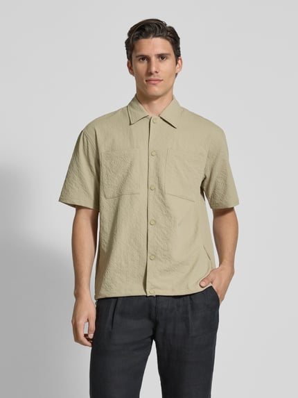 Jake*s Studio Men Regular Fit Freizeithemd mit Strukturmuster Taupe 4