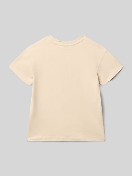 Produktfoto, Regular Fit T-Shirt mit Motiv-Print von Blue Seven aus Reine Baumwolle in Beige mit kurzen Ärmeln, Rückenlänge 42 cm bei Größe 116.