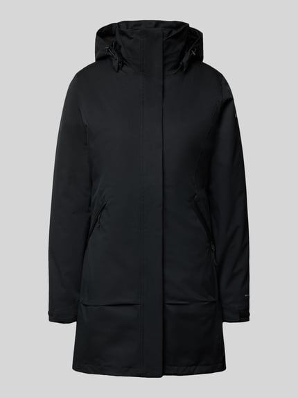Produktfoto, schwarze Regular Fit Jacke mit Kapuze Modell 'Pulaski' von Columbia, taillierte Passform, glatte Struktur, Vorderansicht