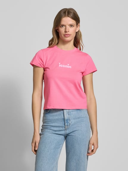 REVIEW T-Shirt mit Statement-Stitching Neon Pink 4
