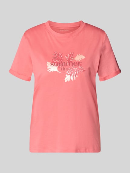 Productfoto, Regular Fit T-Shirt uit pure katoen van Tom Tailor in effen roze, ronde hals, korte mouw met vaste omslag, jersey, motiefprint