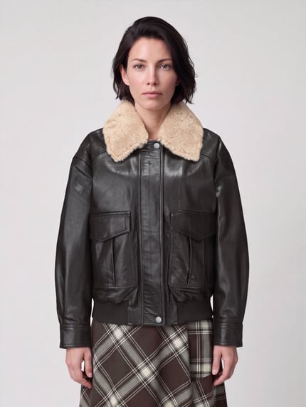 Weekend Max Mara Regular Fit Lederjacke mit abnehmbarem Fellkragen Dunkelbraun 4