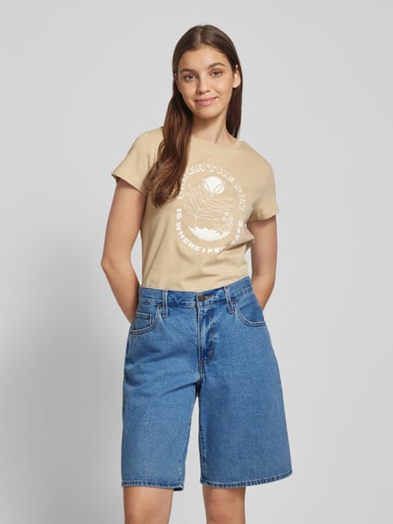 QS T-shirt z nadrukowanym motywem Beżowy 4