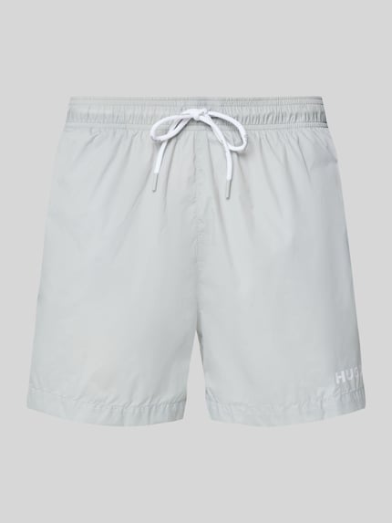 HUGO Badeshorts mit Label Print Modell 'HAITI' Mittelgrau 1