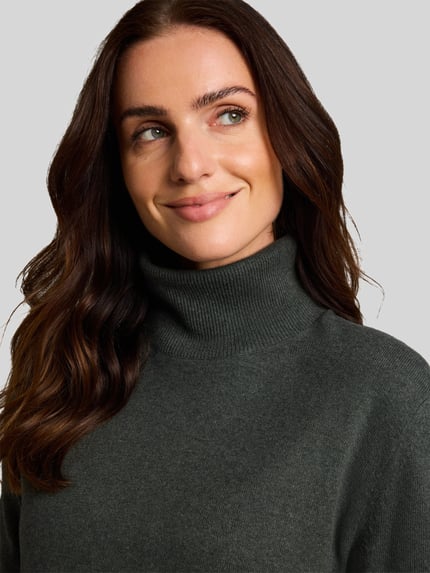 Tom Tailor Regular fit coltrui van mix van katoen en kasjmier Donkergroen - 3