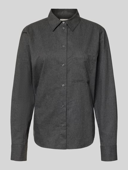Produktfoto, Regular Fit Hemdbluse aus reiner Baumwolle von Marc O'Polo in grauer Melange-Optik, feine Webstruktur, aufgesetzte Brusttasche