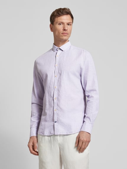 Colours & Sons Slim Fit Freizeithemd aus Baumwoll-Leinen-Mix Stein 4