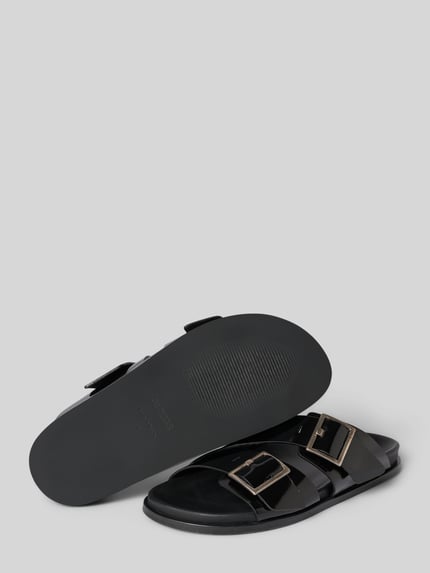 Productfoto, sandaaltjes van echt leer model 'Alba' van ALOHAS, comfortmodel met riempjes en doornsluiting, hakhoogte maat 40: 2 cm, in de vorm van sandalen, zwart met glad oppervlak, eenvoudige lijnen