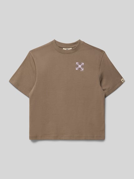 Productfoto, Relaxed Fit T-Shirt mit Logo-Print van Garcia, katoen, logoprint, motiefprint, ronde hals, ruglengte maat 140: 56 cm, bruin
