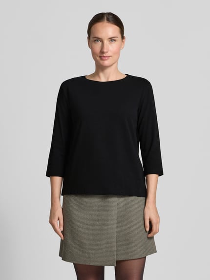 Vrouwenmodel draagt Regular Fit 3/4-shirt uit mix van modal en katoen model 'MULTIA' van Weekend Max Mara, zwart, dames 3/4-shirt, geheelvooraanzicht
