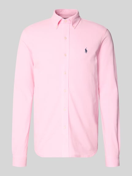 Produktfoto, Regular Fit Freizeithemd aus reiner Baumwolle von Polo Ralph Lauren in Optik: Unifarben, Button-Down-Kragen, durchgehende Knopfleiste, Logo-Stitching, Ärmelform: Langarm, Sportmanschette, Materialverarbeitung: Piqué