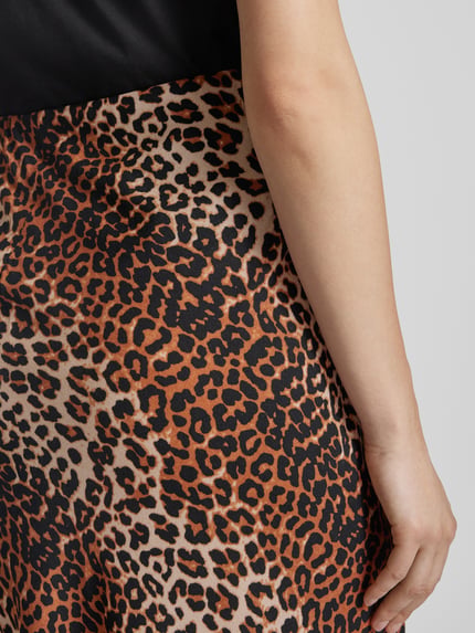 PIECES Uitlopende midirok met all-over motief, model 'NYA' Middenbruin - 3