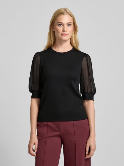 Luisa Cerano T-shirt in riblook met ronde hals Zwart - 4