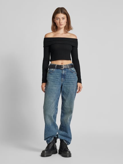 NOISY MAY® Off shoulder-shirt met lange mouwen in riblook, model 'VILLAGE' Zwart - 1