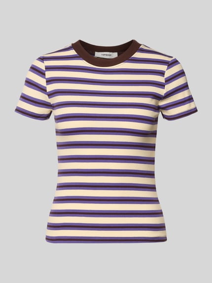 Produktfoto, Slim Fit T-Shirt mit Rundhalsausschnitt Modell 'Sally' von Topshop, damski t-shirt z mieszanki bawełny, krój slim fit, okrągły dekolt, fakturowany wzór, długość tyłu w rozmiarze S: 52 cm
