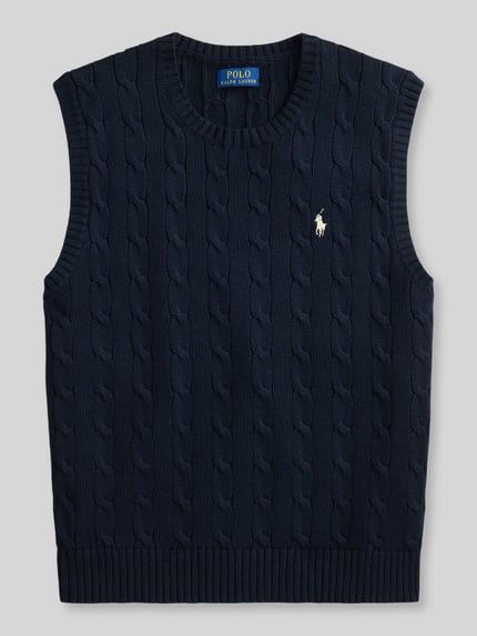 Produktfoto, regular fit spencer van puur katoen met kabelstructuur in donkerblauw, Regular Fit Pullunder aus reiner Baumwolle van Polo Ralph Lauren, Heren