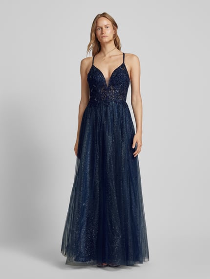LUXUAR FASHION Getailleerde avondjurk met siersteentjes Donkerblauw - 4