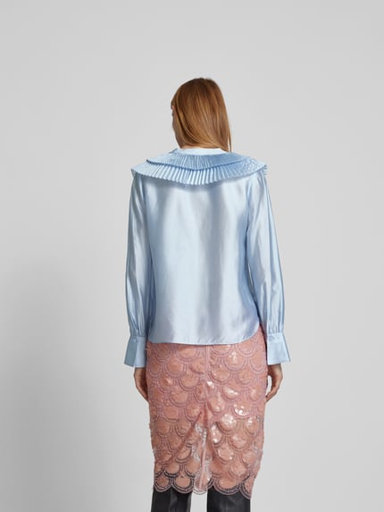 Self-Portrait Overhemdblouse met volants Lichtblauw - 5