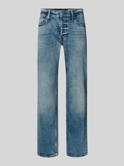 Produktfoto, Slim Tapered Fit Jeans mit Eingrifftaschen Modell 'Streem' von G-Star Raw z bawełny, szerokość w rozmiarze 32/32: 44 cm, długość wewnętrzna nogawki: 80 cm, jasnoniebieski, prosty krój, widoczne przetarcia, wyraźna tekstura denimu