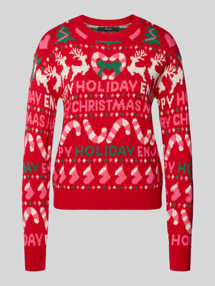 VERO MODA Pullover mit weihnachtlichem Motiv-Print Rot 2