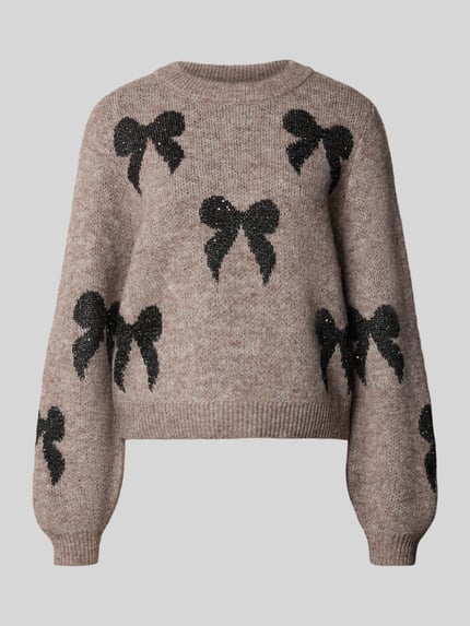 ONLY Pullover mit Glitzer-Schleifen-Print Taupe 2