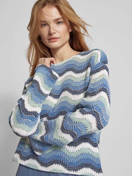 Jake*s Casual Strickpullover mit Allover-Muster Rauchblau 3
