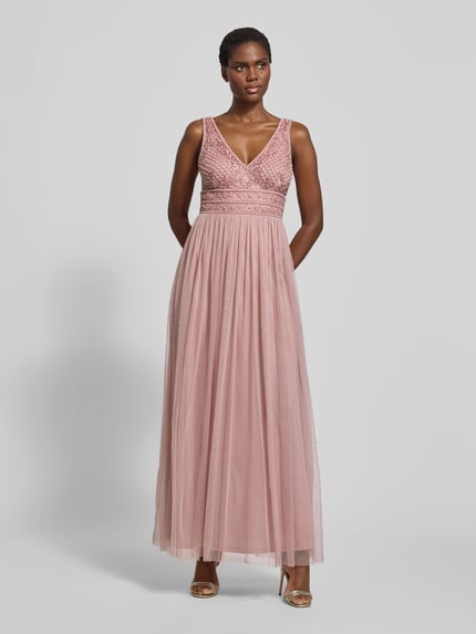 Lace & Beads Sukienka wieczorowa z obszyciem ozdobnymi perełkami i kamieniami Różowawy 4