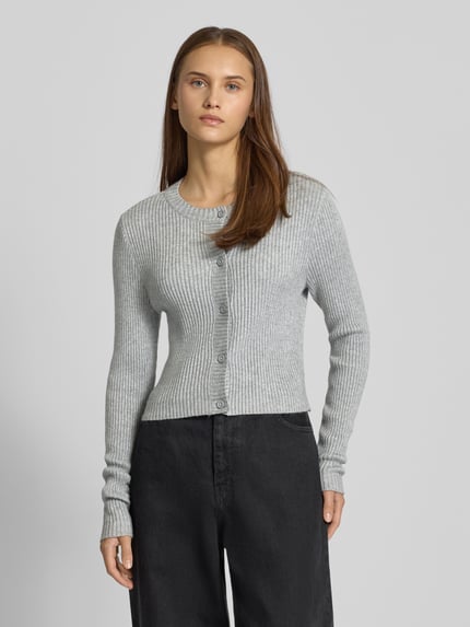 ONLY Regular Fit Strickjacke aus Viskose-Mix Modell 'KATIA' Hellgrau Melange 4