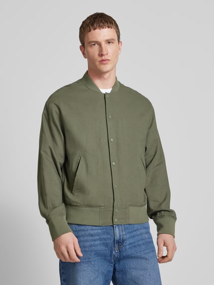 JACK & JONES Bomberjack van linnen met paspelzakken, model 'ARIO' Donkergroen - 4
