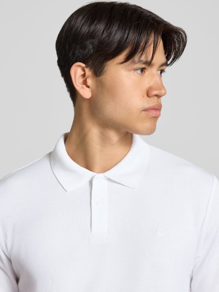 JACK & JONES koszulka polo o kroju regular fit z fakturowanym wzorem model 'AUSTIN' Biały 3