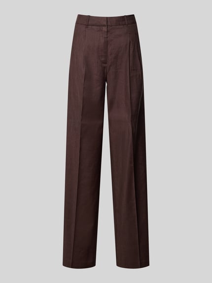 Produktfoto, Hose aus Leinen-Mix mit Bügelfalten Modell 'CARLA' von Guess, Regular-Fit, braun, glatte Struktur, Damen Hose, Lyocell-Anteil.