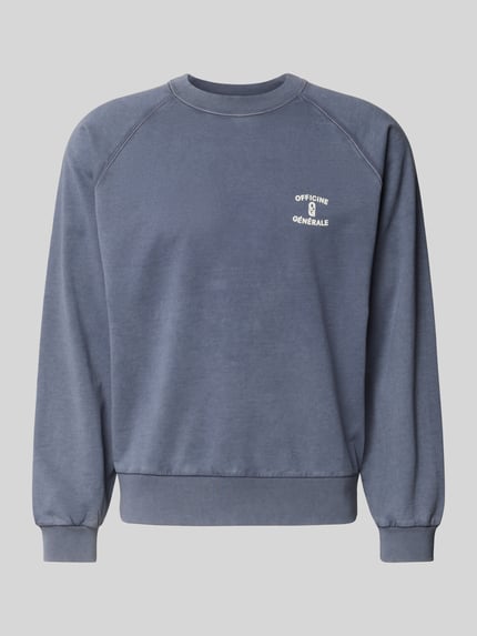 Productfoto, blauw heren sweatshirt uit puur katoen van Officine Générale met ronde hals, raglanmouwen en elastische boordjes
