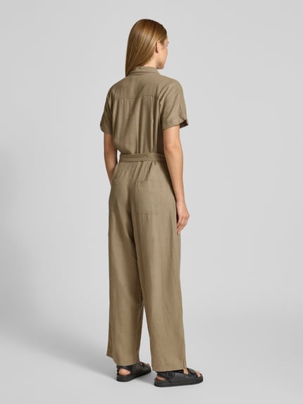 ICHI Jumpsuit van linnenmix met strikceintuur model 'LINNO' Taupe - 5