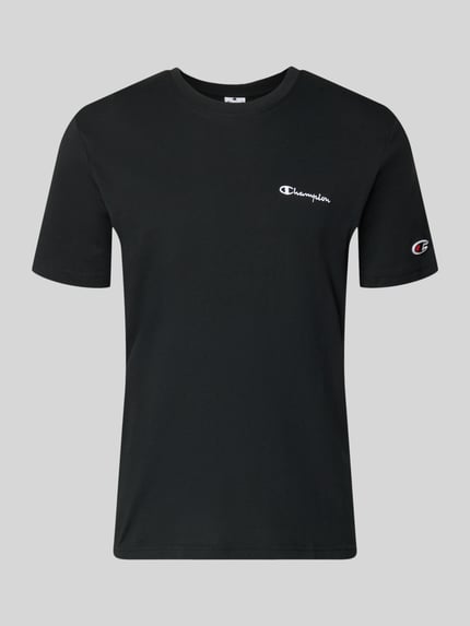 Produktfoto, T-shirt met labelstitchings en ronde hals van CHAMPION voor heren van puur katoen, regular fit, ruglengte maat M 69 cm, zwart