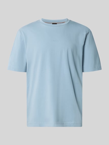 Produktfoto, Regular Fit T-Shirt aus Baumwoll-Mix Modell 'TCHUP' von BOSS Orange in Hellblau, unifarben, feine Struktur, Rundhals, Kurzarm.