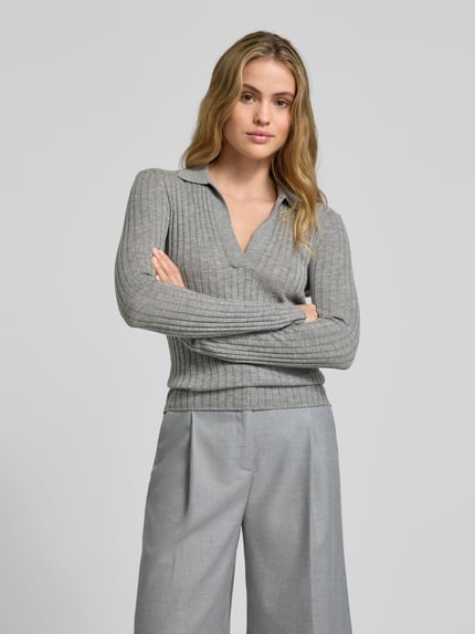 Style Icon Collection Rippstrickpullover aus Wolle  Mittelgrau Melange 4