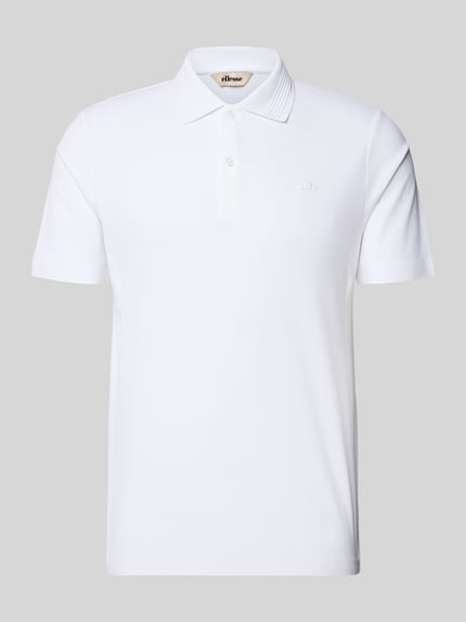 Produktfoto, białe Slim Fit Poloshirt mit Logo Modell 'EDMOND' von Ellesse, mieszanka materiałów ze stretchem, krój slim fit, logo, listwa z guzikami, długość tyłu przy rozmiarze M: 63 cm